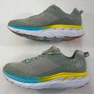 HOKA One One Clifton5 Women’s Running Shoes Gray Yellow Blue Size 8.5